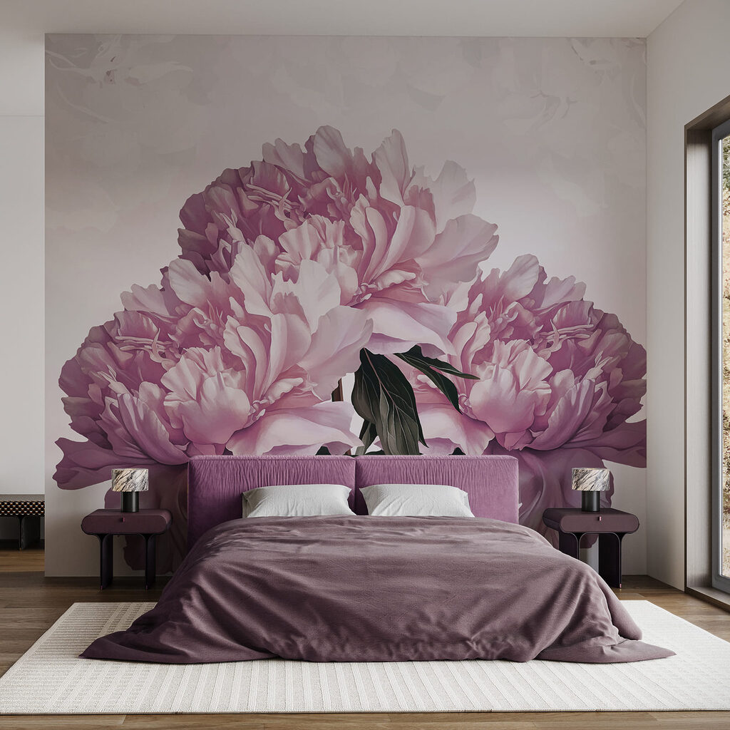 Paarse pioenen boven loof — interieur 1