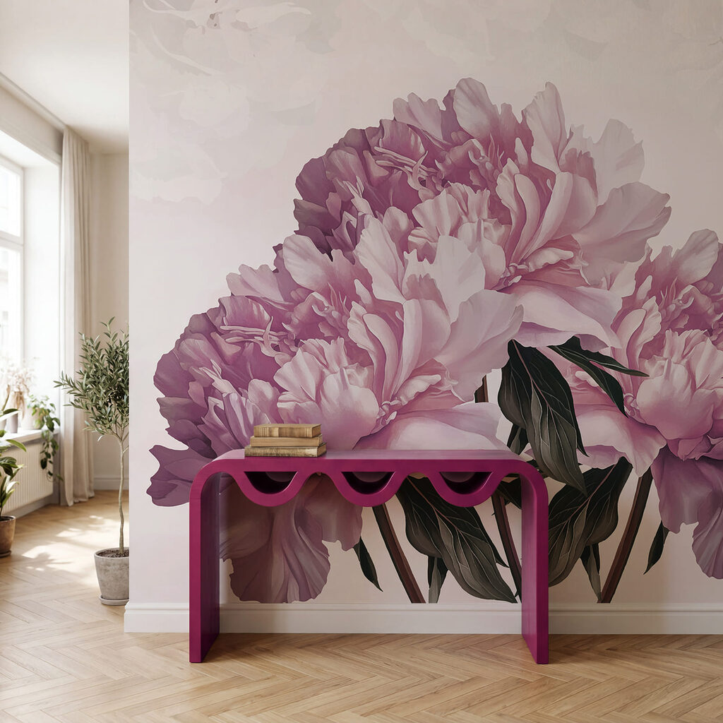 Paarse pioenen boven loof — interieur 2
