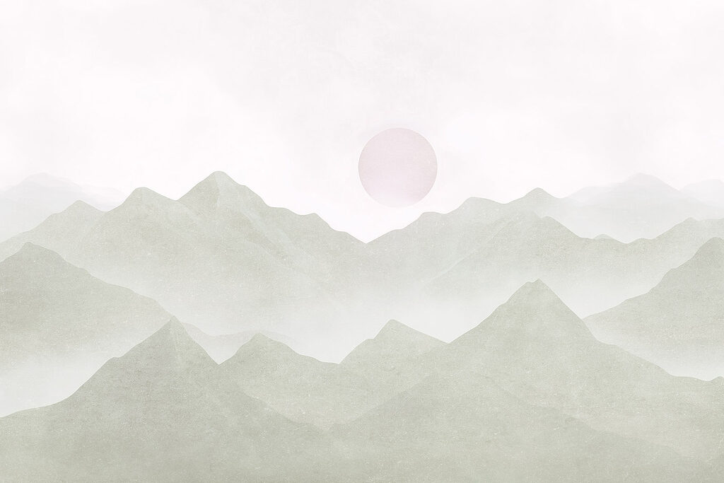 Roze maan boven berglagen — volledig ontwerp
