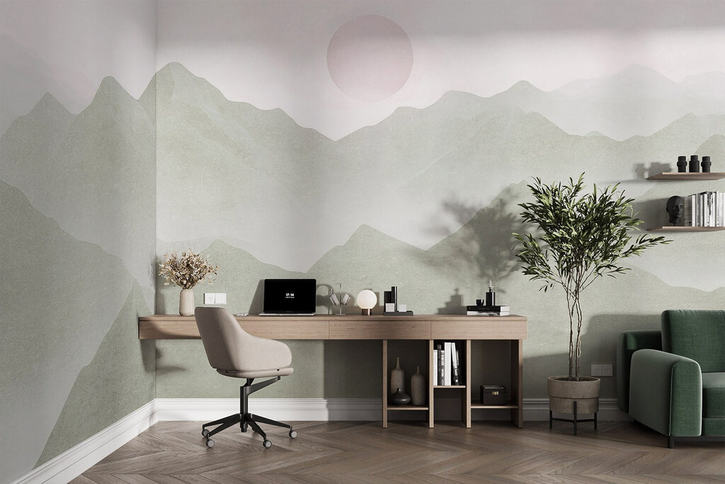 Roze maan boven berglagen — interieur 5