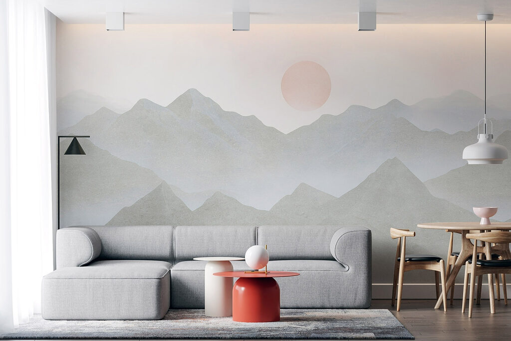 Grijze berglagen onder bleekroze — interieur 2