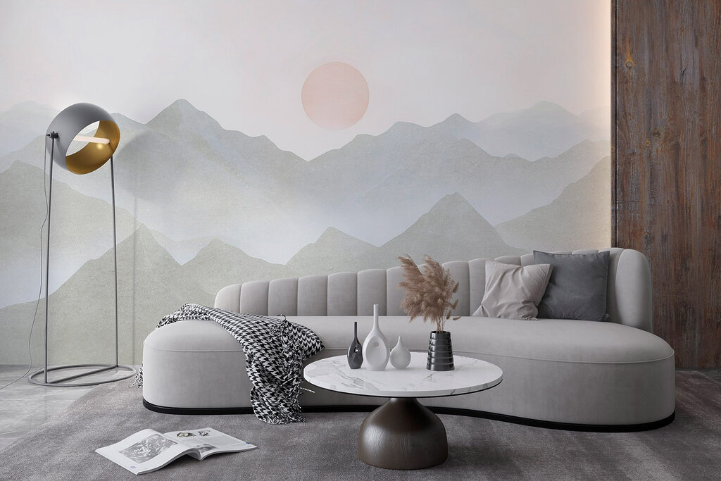 Grijze berglagen onder bleekroze — interieur 3