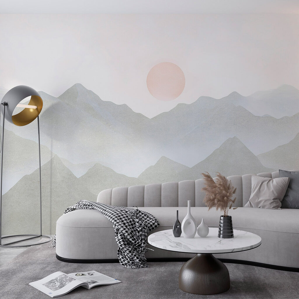 Grijze berglagen onder bleekroze — interieur 4
