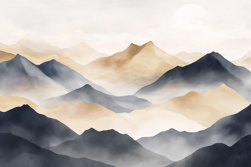 Donkere bergen met goudlicht — volledig ontwerp