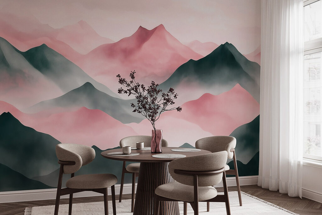Roze toppen tussen grijsblauw — interieur 2
