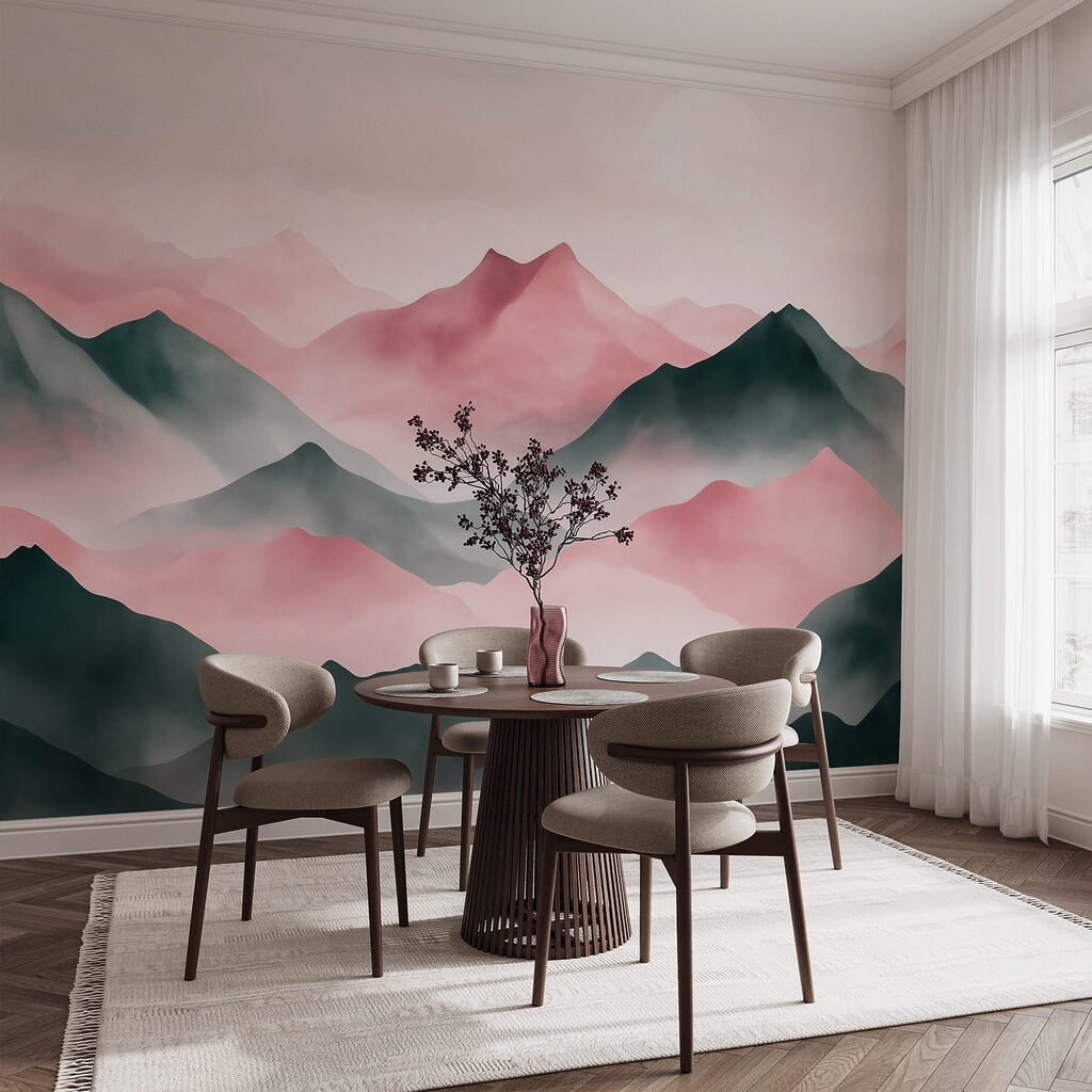 Roze toppen tussen grijsblauw — interieur 3
