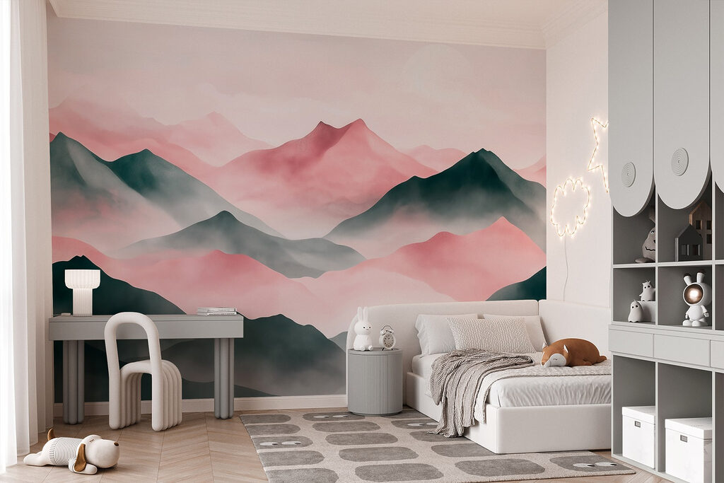 Roze toppen tussen grijsblauw — interieur 4