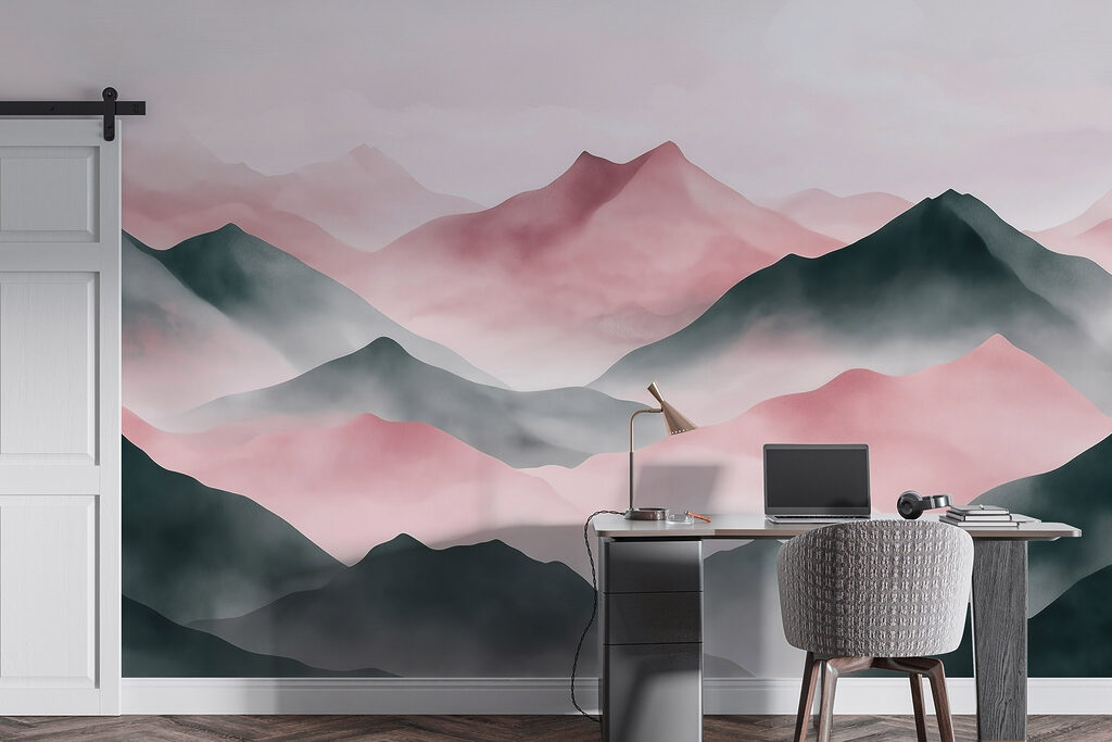 Roze toppen tussen grijsblauw — interieur 5