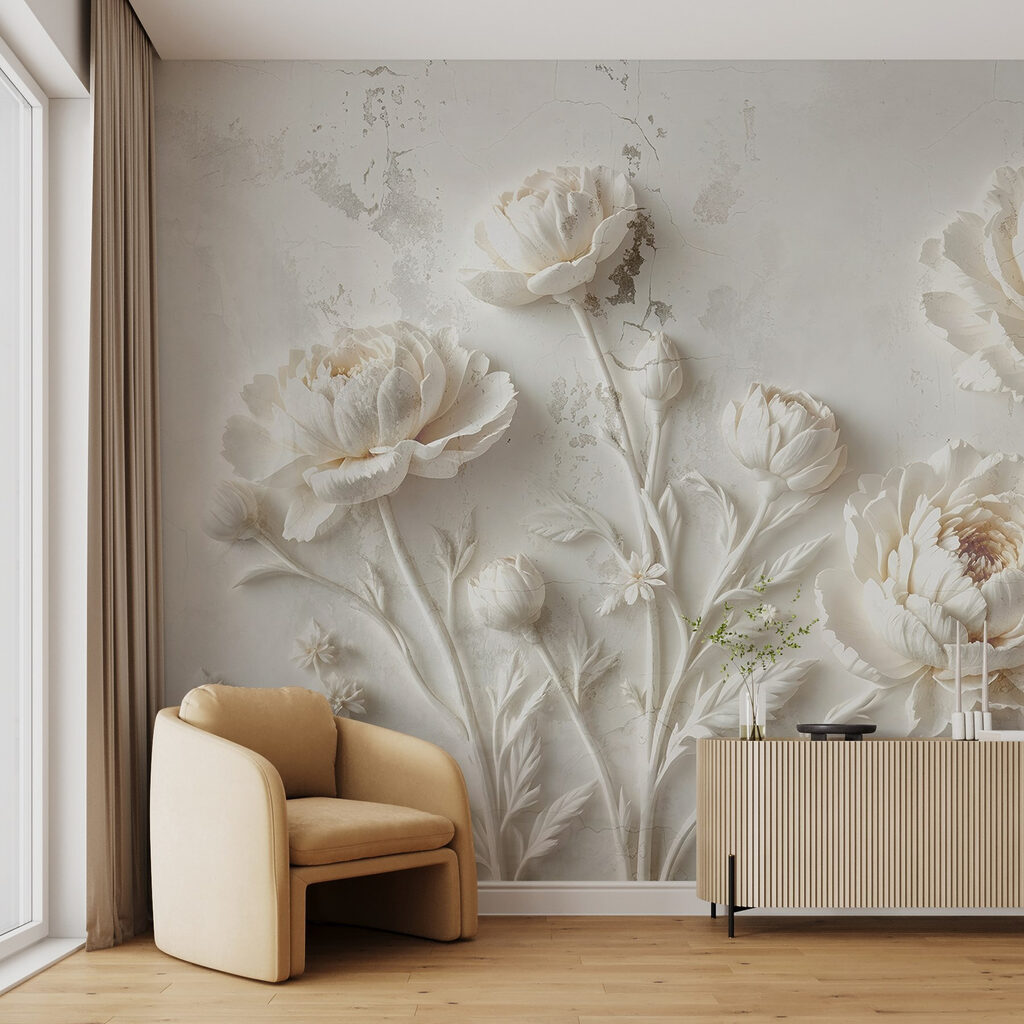 Elegant bloemmotief in zachte kleuren in een interieur
