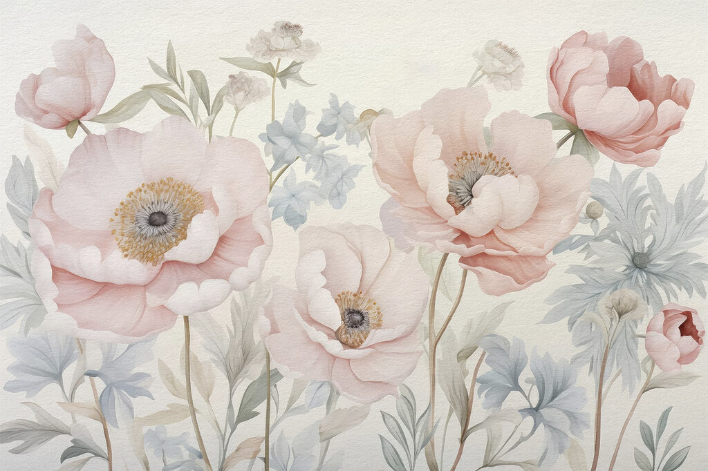 Zachte bloemen in krijttinten — volledig ontwerp