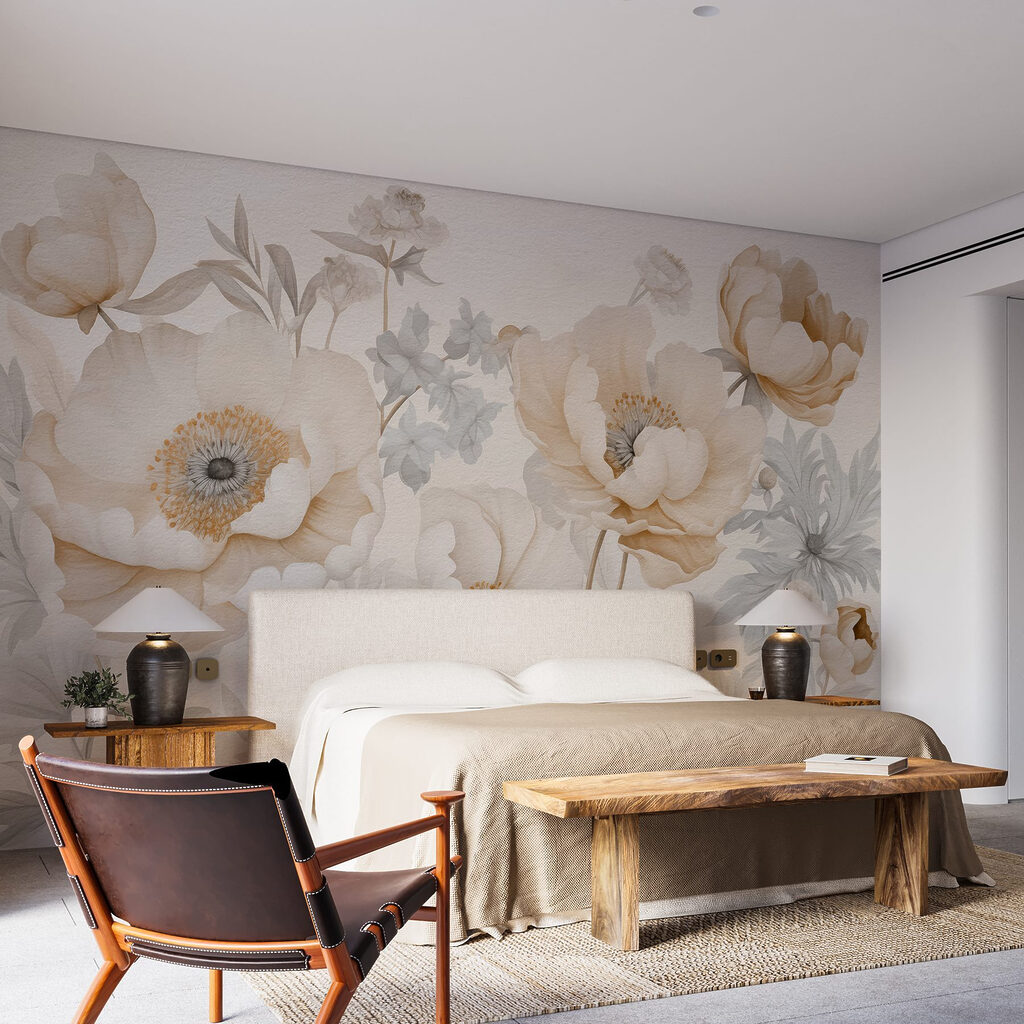 Delicate bloesems in zachte tinten in een interieur