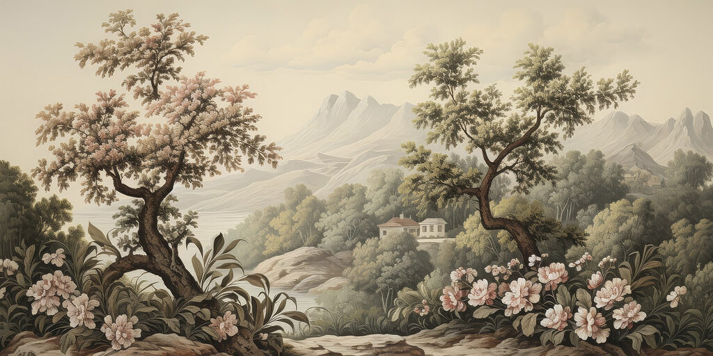 Landschap met bomen en bloemen — volledig ontwerp