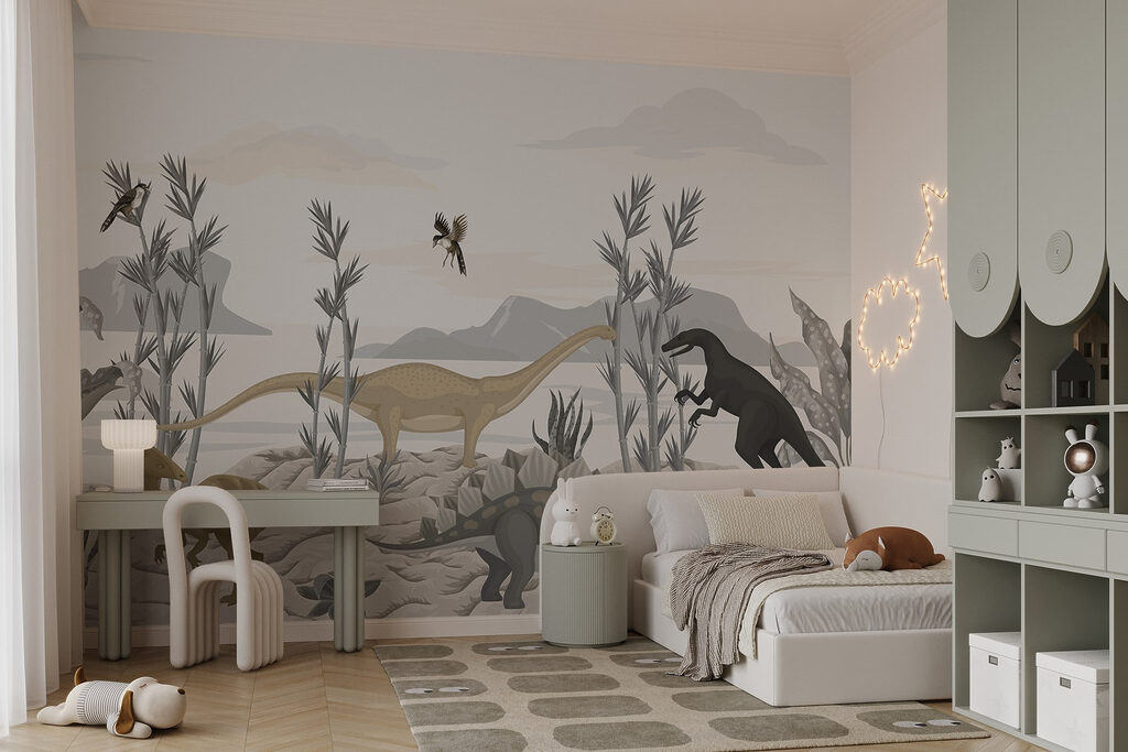 Groep dinosaurussen in een woestijn — interieur 2