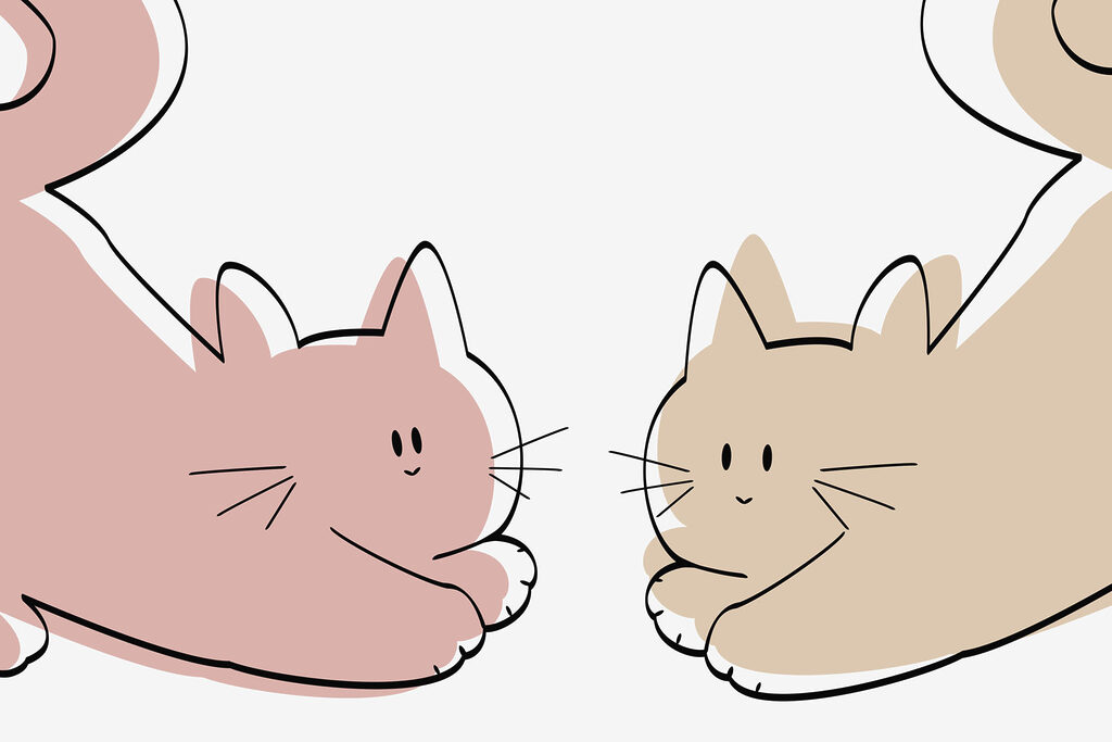 Paar liggende katten — volledig ontwerp