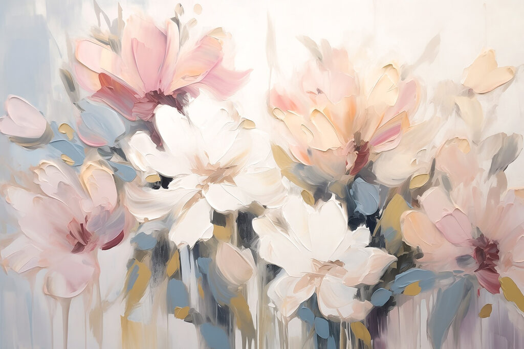 Schilderij van bloemen op een wit oppervlak — volledig ontwerp