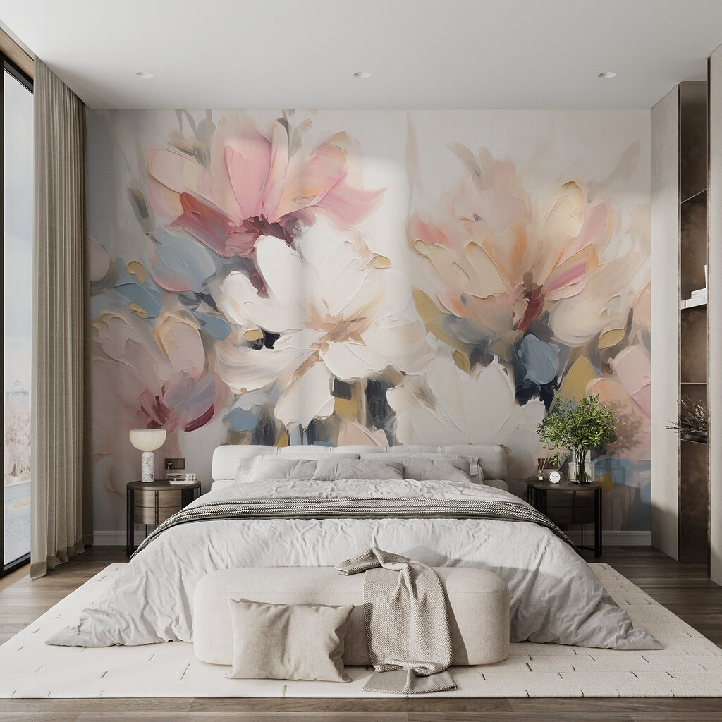 Schilderij van bloemen op een wit oppervlak — interieur 1