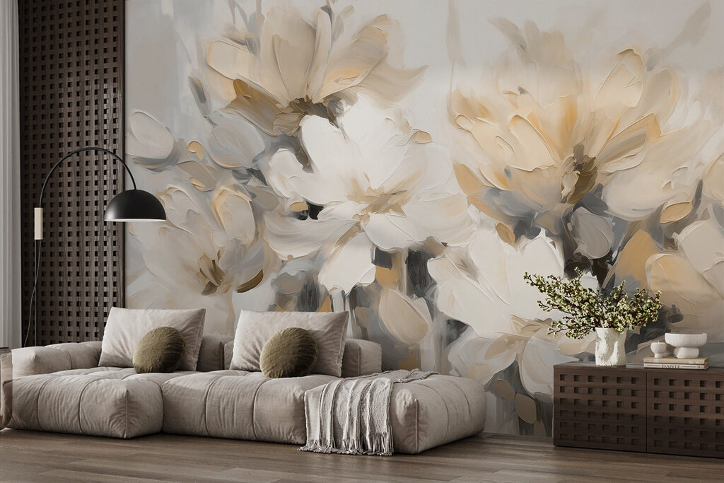 Schilderij van bloemen op een witte achtergrond — interieur 1