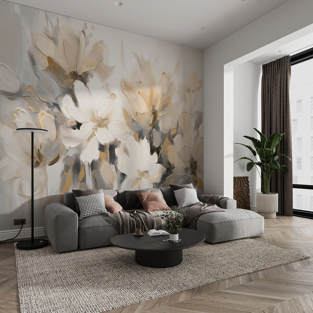 Schilderij van bloemen op een witte achtergrond — interieur 2