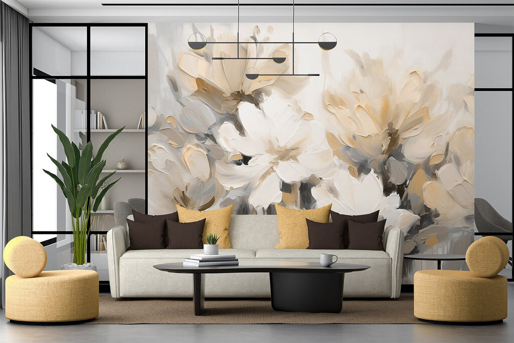 Schilderij van bloemen op een witte achtergrond — interieur 3