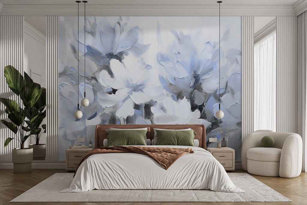 Schilderij van bloemen op een witte achtergrond — interieur 1