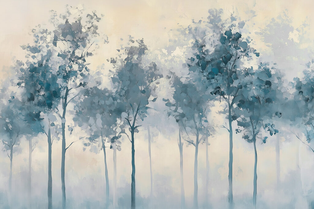 Blauwe bomen onder crème — volledig ontwerp