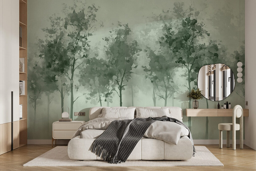 Groep bomen in mist — interieur 2