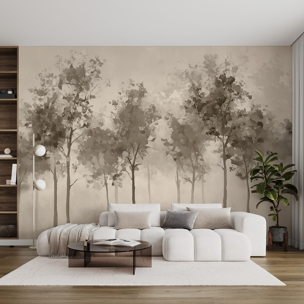 Groep bomen in een mistig gebied — interieur 1