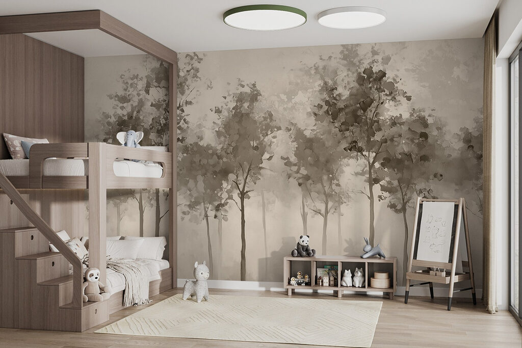 Groep bomen in een mistig gebied — interieur 3