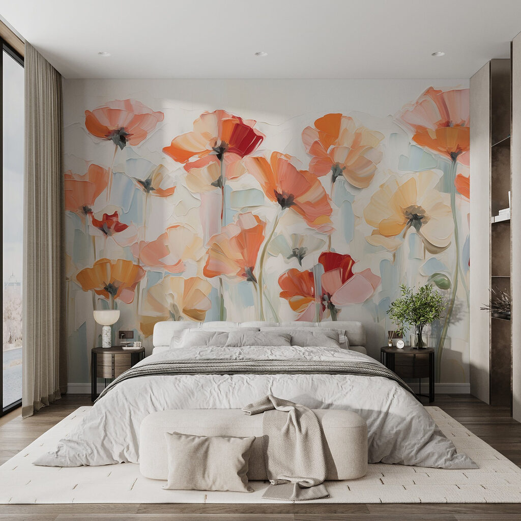 Oranje bloemen op stelen — interieur 1