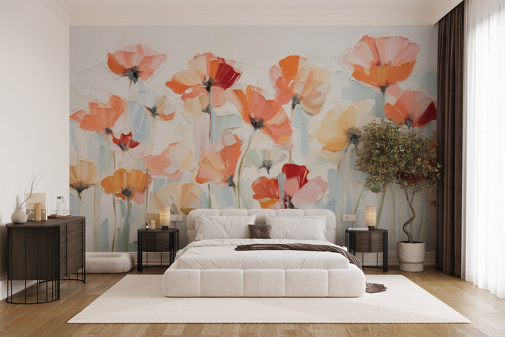 Oranje bloemen op stelen — interieur 2