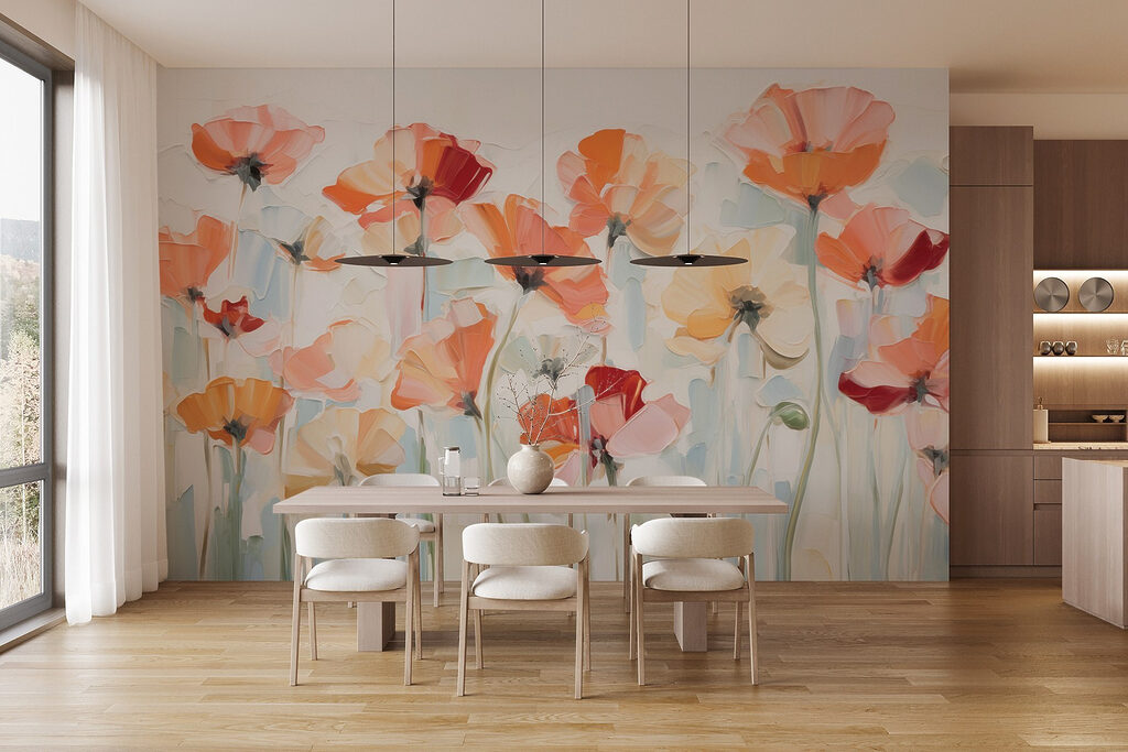 Oranje bloemen op stelen — interieur 3