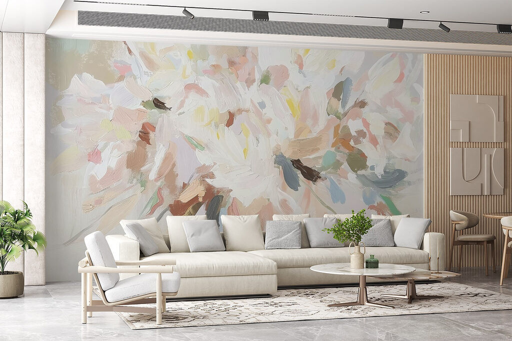 Witte bloemen in verfvlekken — interieur 3