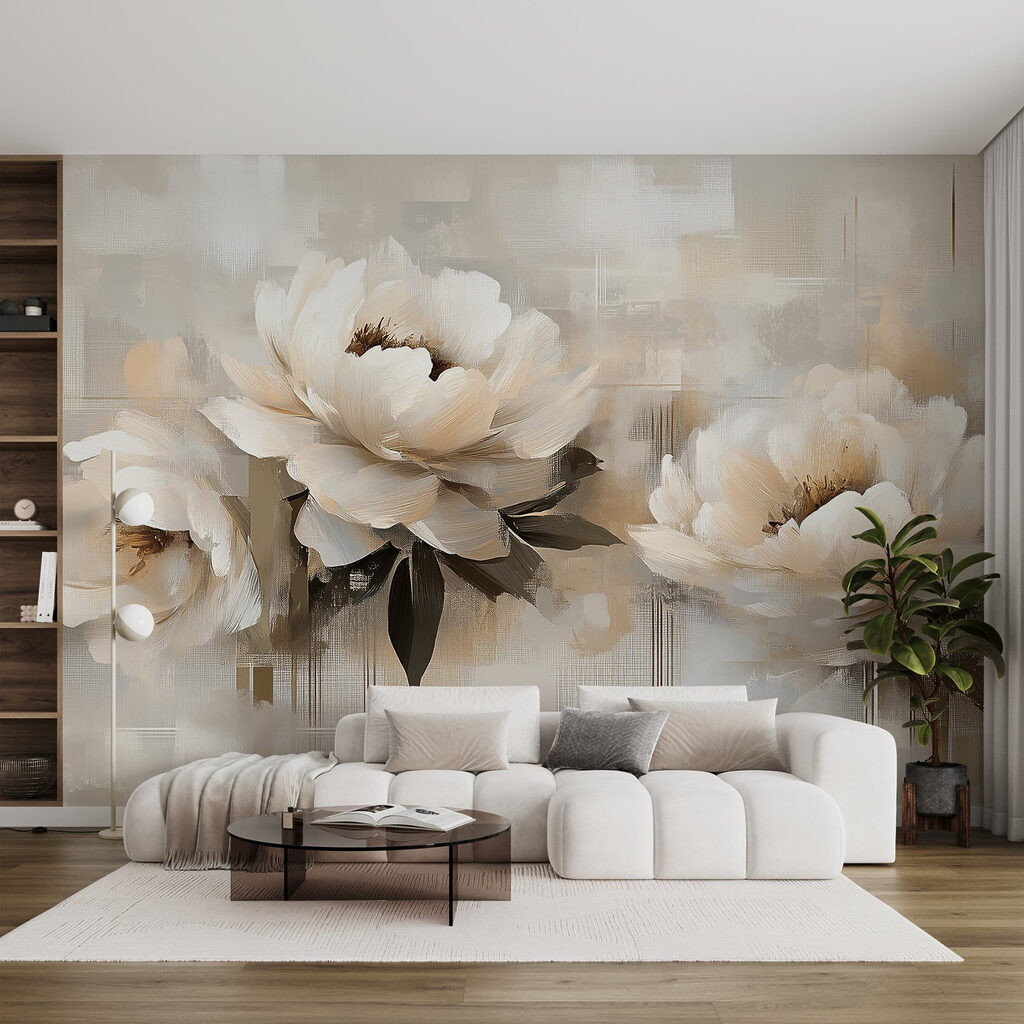 Pioenen boven fijne verfdruppels — interieur 2