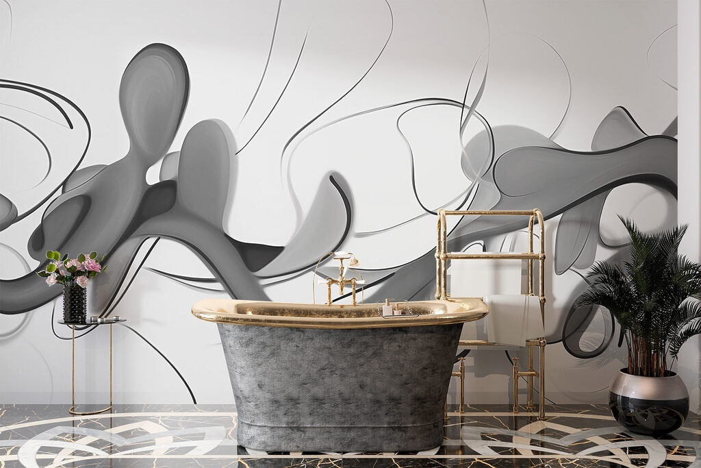 Zwart-wit afbeelding van een wervelend ontwerp — interieur 3