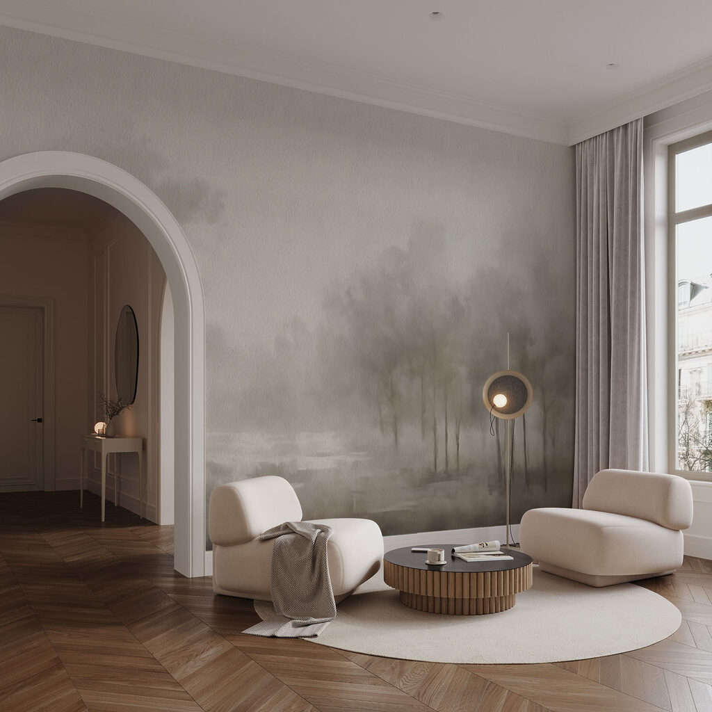 Bomen aan stil water — interieur 1