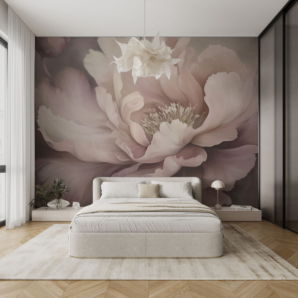 Delicate bloemblaadjes in zachte tinten in een interieur
