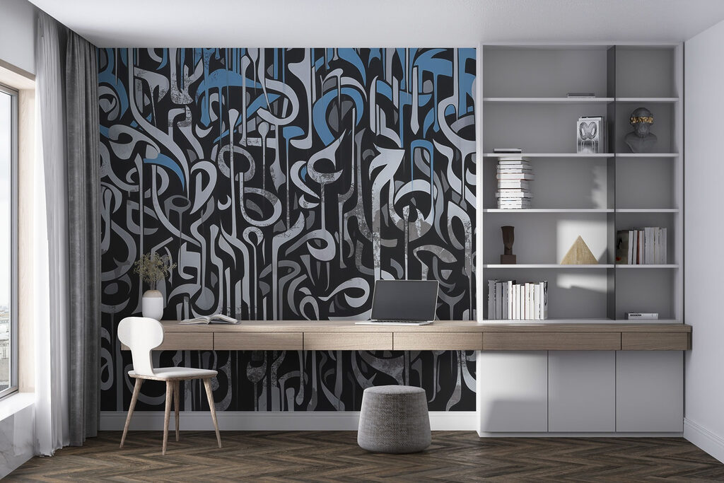 Blauwe tekens in stroken — interieur 2