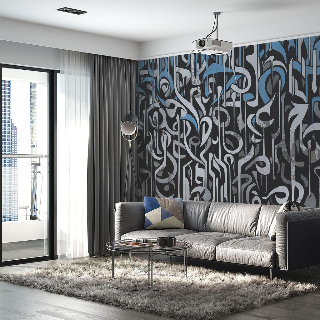 Blauwe tekens in stroken — interieur 3