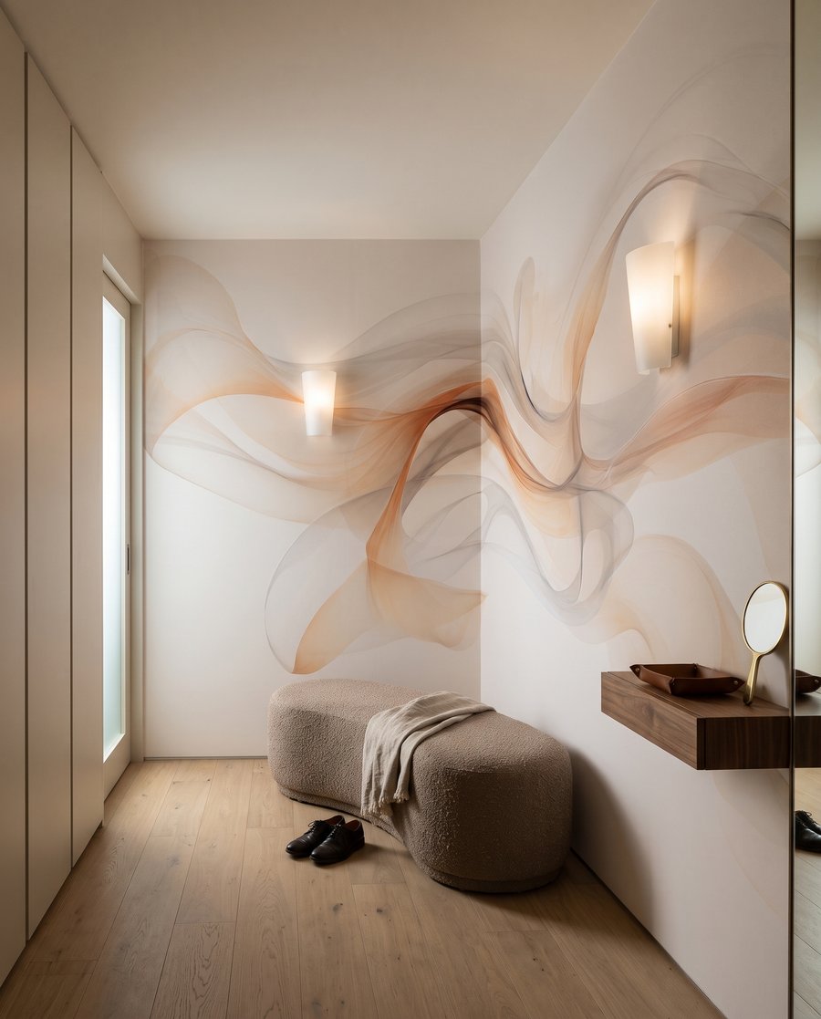 Fijne sluiers in oker in een interieur