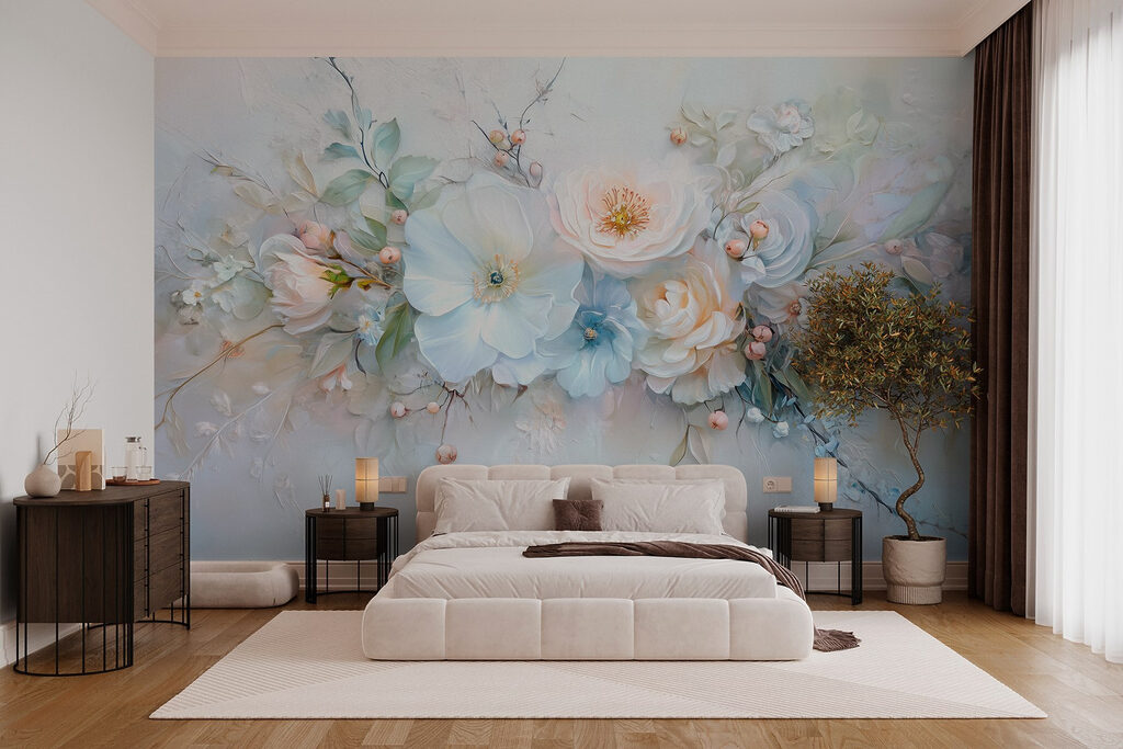 Lichtblauw boeket in verf — interieur 2