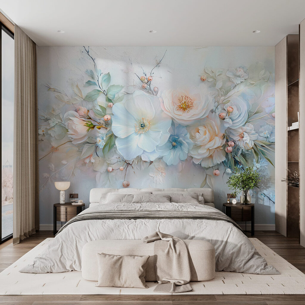 Lichtblauw boeket in verf — interieur 3
