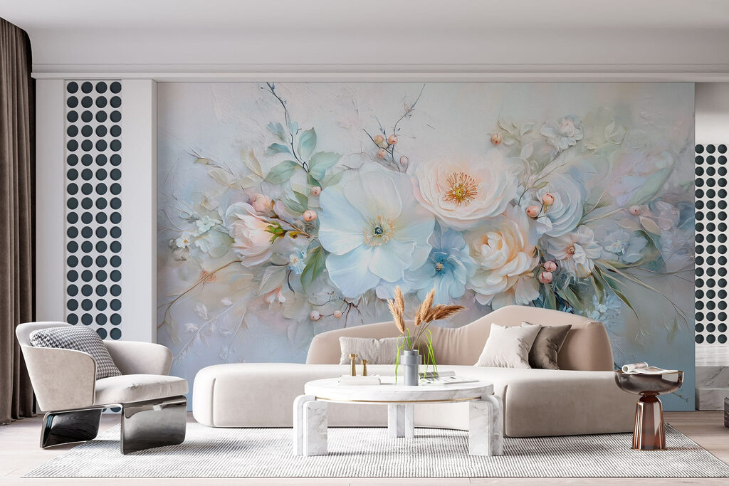 Lichtblauw boeket in verf — interieur 4