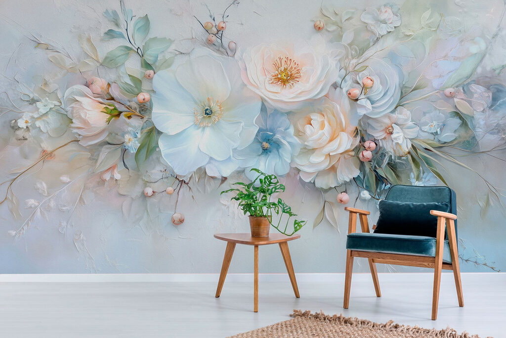 Lichtblauw boeket in verf — interieur 5