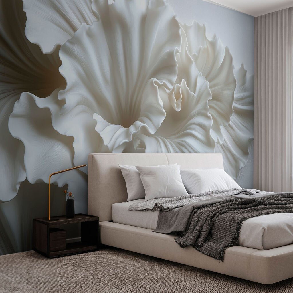 Elegante, witte bloemvormen die met elkaar verweven zijn — interieur 1
