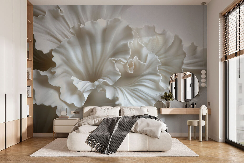 Elegante, witte bloemvormen die met elkaar verweven zijn — interieur 2