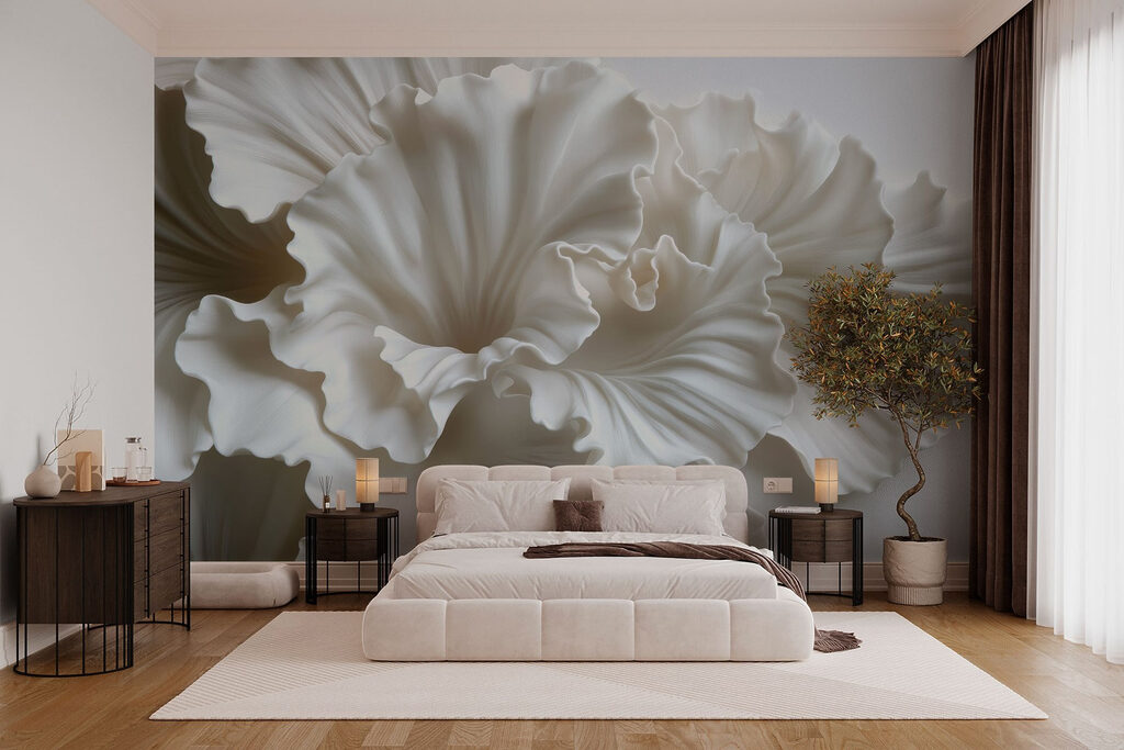 Elegante, witte bloemvormen die met elkaar verweven zijn — interieur 3