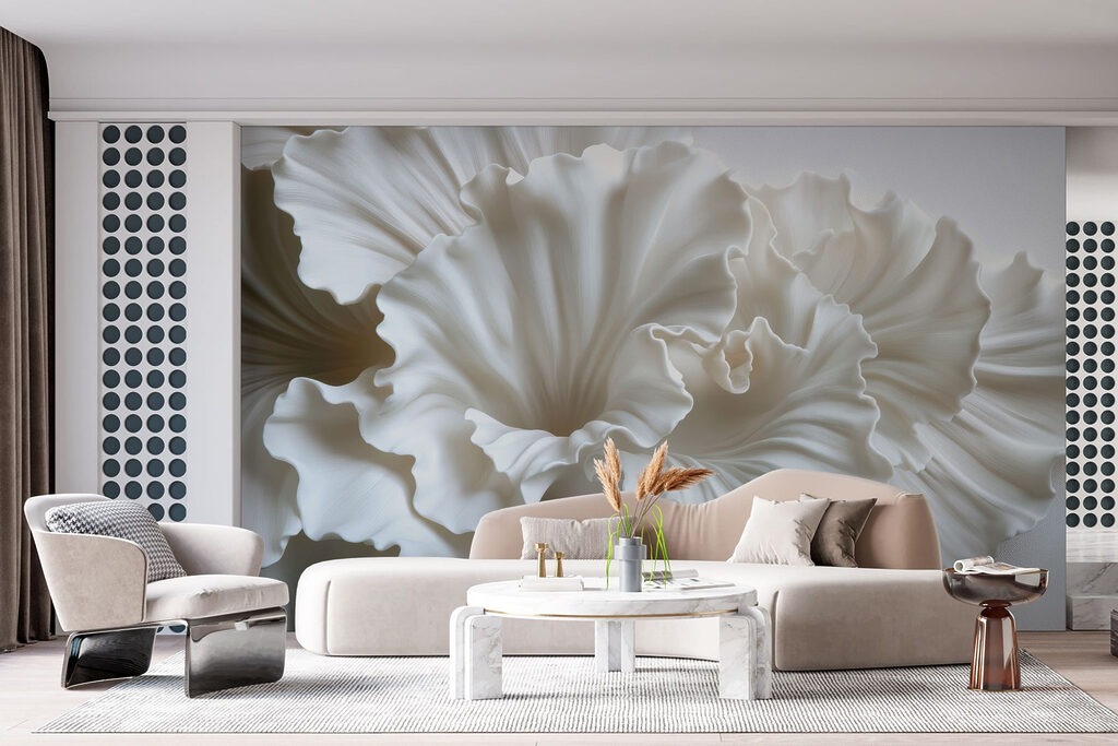 Elegante, witte bloemvormen die met elkaar verweven zijn — interieur 4