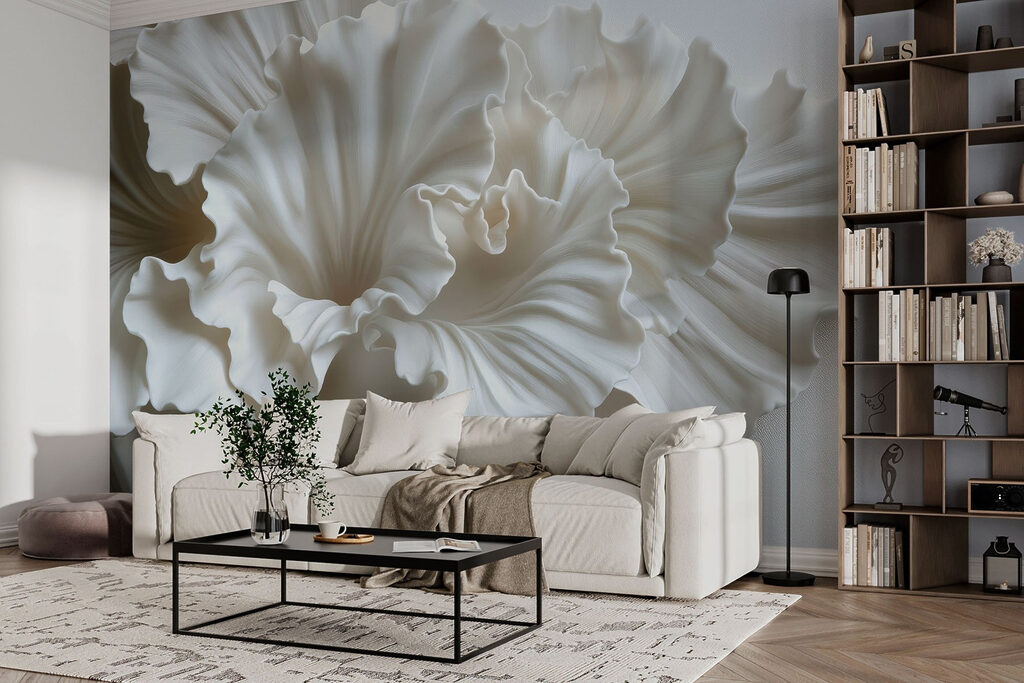 Elegante, witte bloemvormen die met elkaar verweven zijn — interieur 5