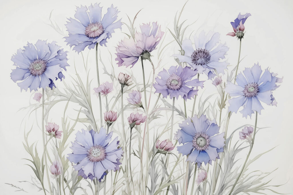 Lila veldbloemen boven groen — volledig ontwerp