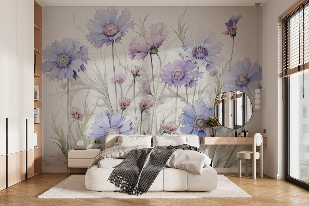 Lila veldbloemen boven groen — interieur 1